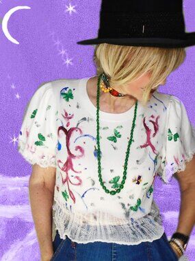 Grunge Crop Top, Painted One of a Kind Wearable Art --Anti Fashion